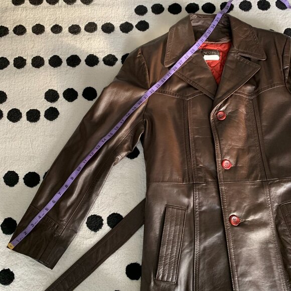 Vintage 60s 70s Sears Leather Jacket Belted Removable Quilt Liner Trench Coat - Picture 14 of 16